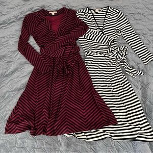 Set of Two Banana Republic Striped Wrap Dresses, XS